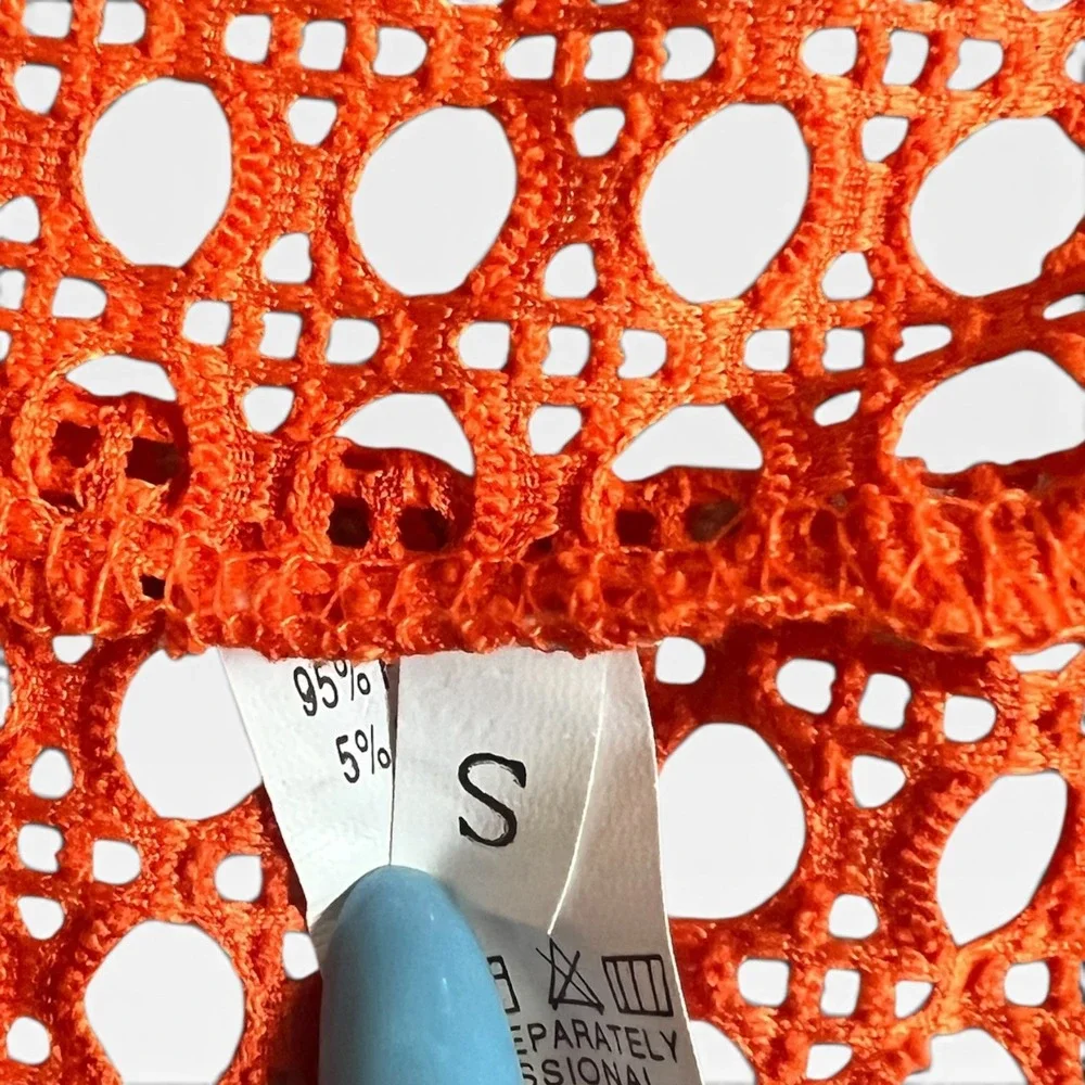 Orange Crochet Maxi Skirt Fringe Side Slit Boho Beach Cover Up S Cane Weave